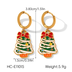 Détails et dimensions des boucles d'oreilles sapin de Noël avec nœud rouge