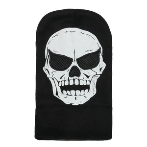 Winter skull knit balaclava mask with white skeleton pattern and breathable mesh eyes