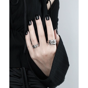 Minimalist S925 sterling silver irregular wrinkle texture wide open ring for women