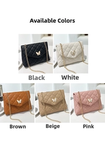 Detailed grid view of five quilted shoulder bags with butterfly clasps in various colors