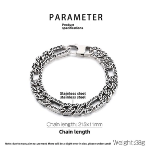 Detail specifications of vintage stainless steel Cuban link bracelet with 215x11mm size