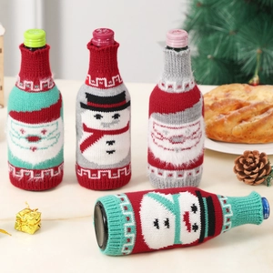 Christmas knitted wine bottle covers with Santa Claus and snowman patterns for festive decor