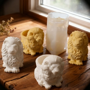 Molde de silicona de león para velas de resina DIY y macetas de yeso con textura detallada