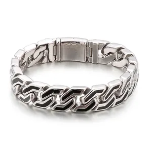 Men Stainless Steel Bracelet Punk Industrial Heavy Chain Black Enamel Arrow Pattern Biker Jewelry
