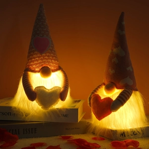 Luminous Valentine's Day Gnomes with LED hearts and pink knitted hats for festive decor