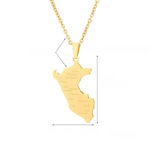 Specifiche dettagliate sulle dimensioni per il ciondolo mappa del Perù in acciaio oro
