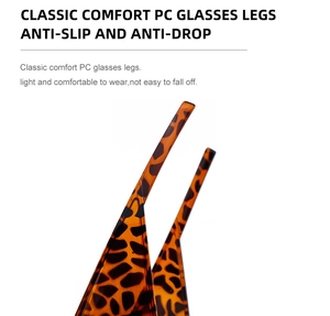 Close-up of leopard print PC temples with anti-slip texture for oversized sunglasses
