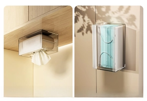 Wall-mounted acrylic tissue box with vertical stripes for kitchen or face mask storage