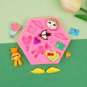 Silikonform mit Engel-Herz-Bär-Motiven für DIY-Fondant und Kunstharz-Basteleien