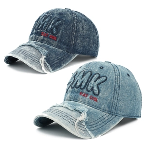 Casquette De Baseball Denim Lavé Coton Bord Effiloché Rétro Vintage Streetwear Hip Hop Broderie Réglable Hommes Femmes