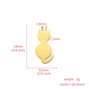 Polished gold stainless steel cat charm pendant with 19x8.5mm dimension details