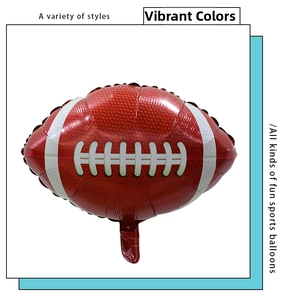 Detailed view of a brown American football foil balloon with realistic white stitching