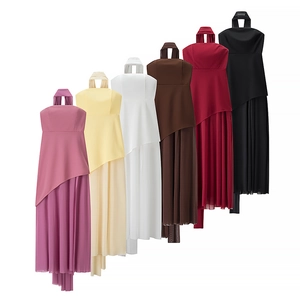 Sleeveless tube top mesh dress with irregular hem shown in six various colors