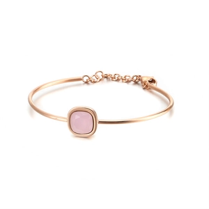 Elegante Bracciale Rigido In Acciaio Inossidabile Cristallo Di Zircone Quadrato Placcato Oro Rosa Gioielli Moda Donna Regolabile