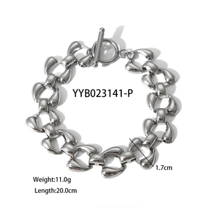 Silver teardrop hollow link bracelet detail with toggle clasp and measurement labels