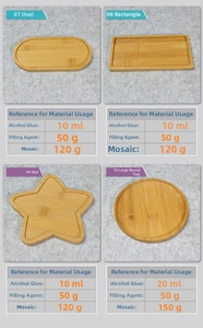 DIY bamboo trays in oval, rectangle, star, and round shapes for mosaic art projects