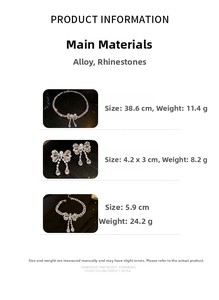 Tableau des tailles pour parure de bijoux nœud strass avec détails collier et boucles