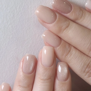 Faux Ongles À Presser Courts Carrés Rose Nude Œil De Chat Argent Pailleté Brillants Pour Femmes