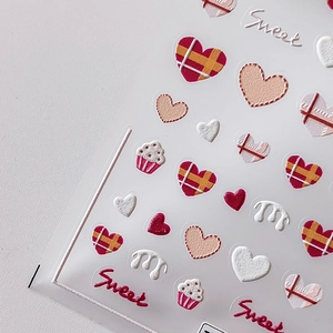 Adesivi per nail art 5D goffrati con cuori 3D e cupcake per manicure fai-da-te