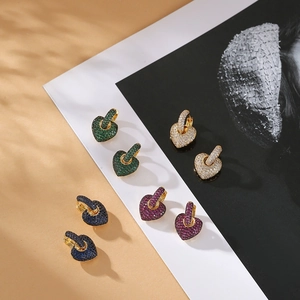 Elegant Heart Shaped Drop Earrings For Women Copper Pave Multi Color Zircon Geometric Jewelry Stylish Accessory