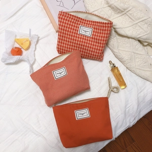 Houndstooth Plaid Cotton Canvas Clutch Bag Zipper Makeup Cosmetic Pouch Portable Travel Storage Organizer For Women Casual
