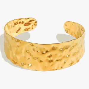 Hammered 18k gold plated stainless steel cuff bracelet with adjustable open design