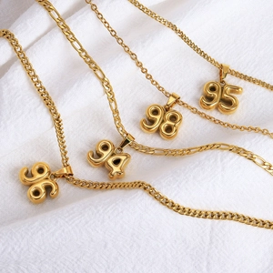 Gold 18K plated 90s birth year number pendant necklaces with Figaro chains set