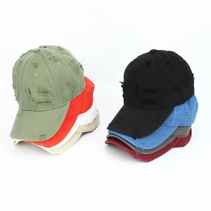Distressed cotton baseball caps with ripped holes in eight colors for outdoor casual wear