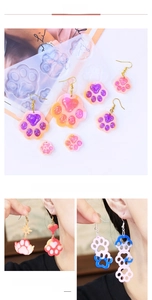 Cat paw silicone resin mold with colorful DIY cat shape earrings and modeling demo