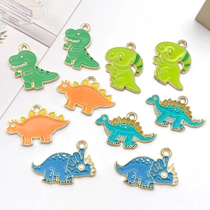 Lot de 10 breloques dinosaures en émail coloré avec bord doré pour bijoux DIY