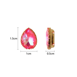 Pink 10x14mm teardrop crystal rhinestone with gold metal base for DIY craft projects