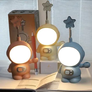 Astronaut LED Desk Lamp Pencil Sharpener For Kids Eye Protection Desktop Night Light USB Rechargeable Space Pen Holder