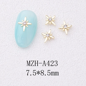 Golden cross star nail art charms with white rhinestones and MZH-A423 dimensions