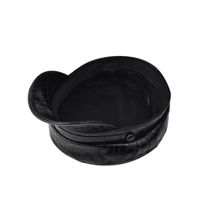 Casquette militaire en cuir PU noir gaufré crocodile avec bouton décoratif latéral