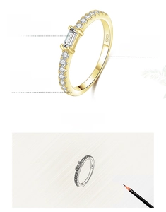 Detail of S925 silver ring featuring 5A zircon inlay and gold-plated polished surface
