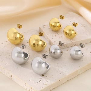 Minimalist Stainless Steel Half Ball Stud Earrings For Women Mirror Polish Geometric Gold Silver Round Earring Fashion Jewelry Gift