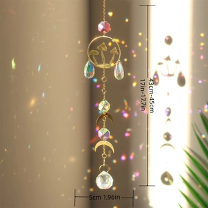 Golden mushroom moon suncatcher crystal pendant hanging garden decor with rainbow light effect