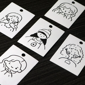 Minimalist white jewelry cards with black line art female portraits for earrings