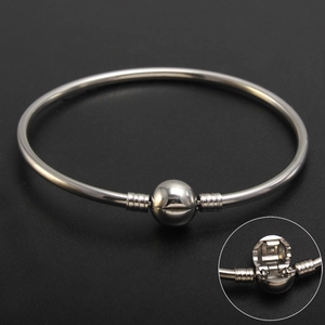 Polished silver stainless steel heart bangle with openable clasp for charms and beads