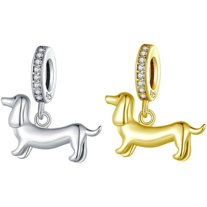 Dachshund Dog Pendant Charm 925 Sterling Silver Cubic Zirconia Inlaid Animal Puppy DIY Jewelry Making Accessories