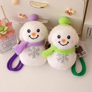 Cute plush snowman keychain pendants with knit hats and scarves in purple and green colors