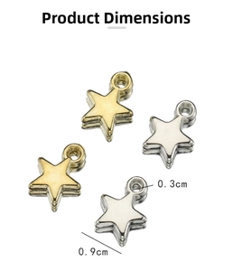 Detail showing 0.9cm star pendants in gold and silver finish for DIY jewelry making