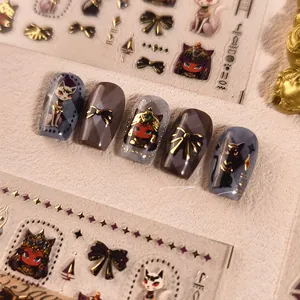 Macro shot of M-920 Ancient Egyptian nail stickers with Bastet cat and pharaoh motifs
