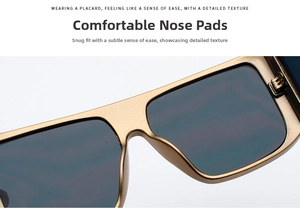 Macro detail of the comfortable nose pads and hinge of retro oversized metal sunglasses