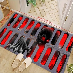 Halloween Floor Mat Absorbent Non Slip Diatom Mud Style 3D Skull Pumpkin Horror Gothic Home Entrance Bathroom Decoration