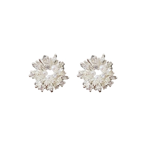 Elegant silver flower stud earrings with shimmering zircons and pearls for women