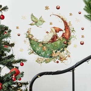 Christmas wall decal with Santa on a moon and birds for festive bedroom decoration