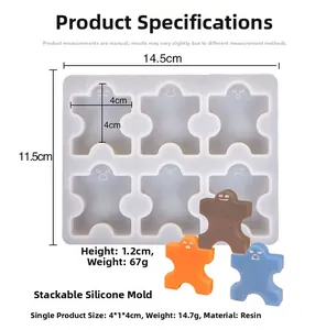 Vista dettagliata dello stampo in silicone a 6 fori per figure in resina con dimensioni