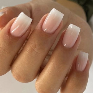 Classic French Pink White Gradient Plastic Press On Nails Glossy Full Cover Long Square Fake Nails Elegant Wearable For Women