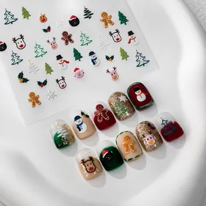 Christmas Nail Art Stickers 3D Embossed Relief Self Adhesive Cartoon Santa Snowman Reindeer PET Manicure Decor